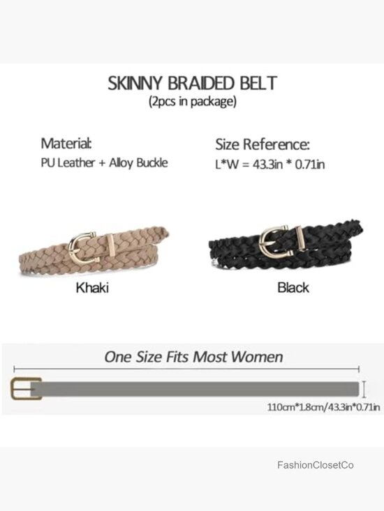 2pc Skinny Braided PU Leather Belts for Women - Fully Adjustable Woven Waist main image 5